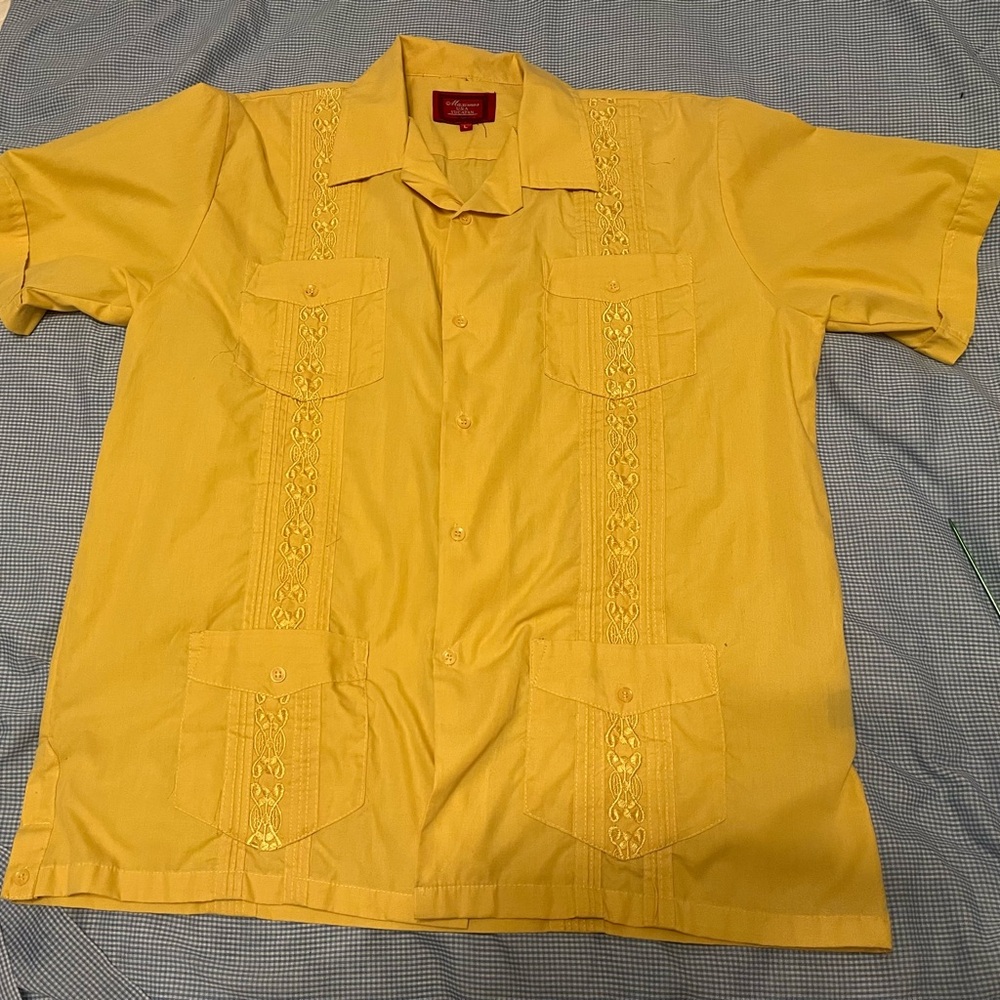 Maximos Yellow Embroidered Guayabera Shirt